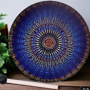 Intricate Blue and Brown Mystical Shamantic Tree Godess Moon Drum With Beater